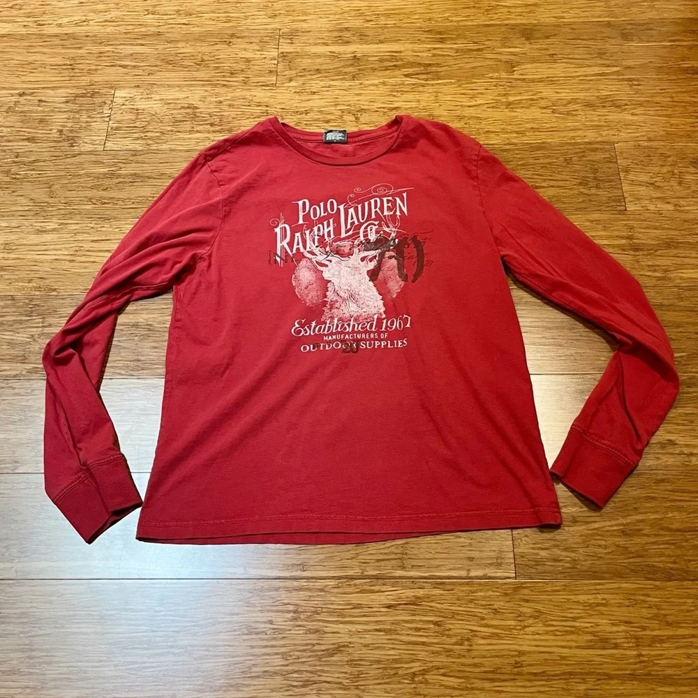Vintage Polo Ralph Lauren Red Long Sleeve Crew Neck T-Shirt. Size Men's Medium